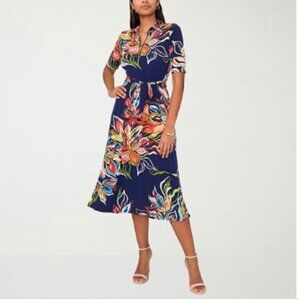 MSK Womens Floral-Print Midi Dres JBS Navy M